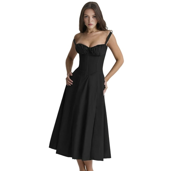 Women'S Strapless High Split Long Maxi Dress Ruched Suspender Sleeveless Bodycon Party Cocktail Dresses Black XXL