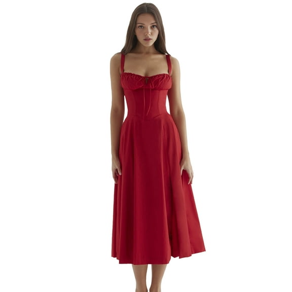 Women'S Strapless High Split Long Maxi Dress Ruched Suspender Sleeveless Bodycon Party Cocktail Dresses Red M