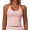 thumbnail image 1 of Women'S Strappy Halter Back Sports Bra with Removable Pads Fitness Yoga Tank Top Slim Fit Peach Pink M, 1 of 10