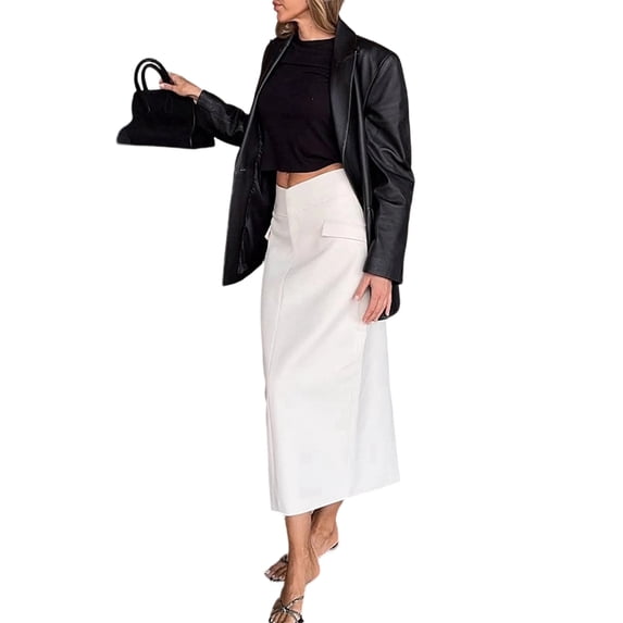 Women'S Stretch Denim High Waisted Jean Skirt with Frayed Raw Hem and Pockets White M