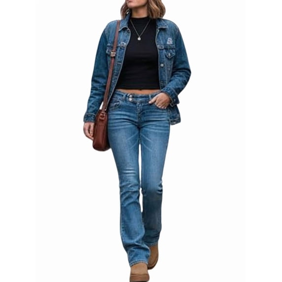Women'S Stretch Low Rise Double Button Elastic Skinny Vintage Flare Jeans Blue XL