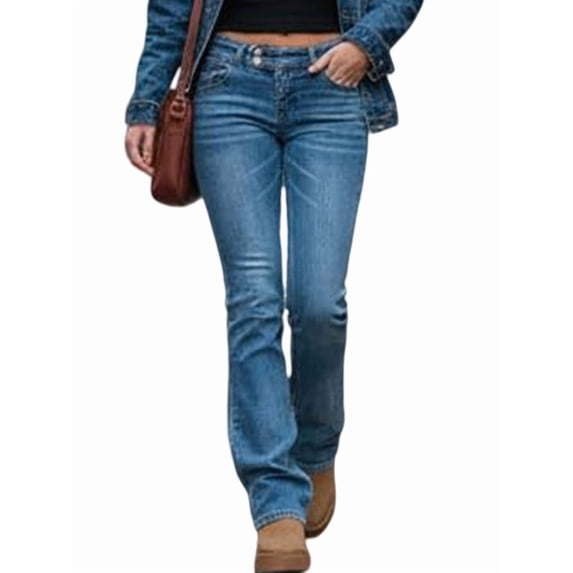 Women'S Stretch Low Rise Double Button Elastic Skinny Vintage Flare Jeans Blue XS