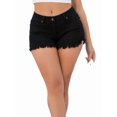 thumbnail image 1 of Women'S Stretchy Cotton Denim Shorts, Mid Rise with Ripped Details and Frayed Hem Black XL, 1 of 7