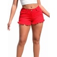 thumbnail image 1 of Women'S Stretchy Cotton Denim Shorts, Mid Rise with Ripped Details and Frayed Hem Red S, 1 of 7