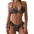 thumbnail image 1 of Women'S String Two Piece Halter Top Triangle Bikini Set with Tie Side Bottom Swimsuit Bathing Suits Coffee Stripes L, 1 of 8