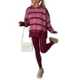 thumbnail image 1 of Women'S Stripe Lounge Set Drop Shoulder Oversized Fleece Hoodie Workout Leggings Two Piece Outfits Rose Red XL, 1 of 8