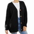 thumbnail image 1 of Women'S Stripe Sweaters Oversized Button Sweaters V Neck Loose Knit Outerwear Black S, 1 of 5