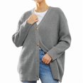 thumbnail image 1 of Women'S Stripe Sweaters Oversized Button Sweaters V Neck Loose Knit Outerwear Grey S, 1 of 5