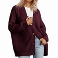 thumbnail image 1 of Women'S Stripe Sweaters Oversized Button Sweaters V Neck Loose Knit Outerwear Wine Red XXL, 1 of 5