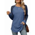 thumbnail image 1 of Women'S Stripe Tunic Tops Casual Long Sleeve Shirts Round Neck Pullover Blue S, 1 of 7