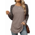 thumbnail image 1 of Women'S Stripe Tunic Tops Casual Long Sleeve Shirts Round Neck Pullover Coffee Color S, 1 of 7