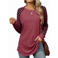 thumbnail image 1 of Women'S Stripe Tunic Tops Casual Long Sleeve Shirts Round Neck Pullover Wine Red L, 1 of 7