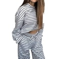 thumbnail image 1 of Women'S Striped 2 Piece Lounge Set Casual Long Sleeve T-Shirt Drawstring Wide Leg Pants Matching Outfits Set Gray L, 1 of 8
