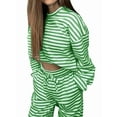 thumbnail image 1 of Women'S Striped 2 Piece Lounge Set Casual Long Sleeve T-Shirt Drawstring Wide Leg Pants Matching Outfits Set Green L, 1 of 7
