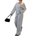 thumbnail image 1 of Women'S Striped 2 Piece Lounge Set Casual Long Sleeve T-Shirt Wide Leg Pants Matching Outfits Set Blue XXL, 1 of 9