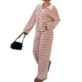 thumbnail image 1 of Women'S Striped 2 Piece Lounge Set Casual Long Sleeve T-Shirt Wide Leg Pants Matching Outfits Set Pink XL, 1 of 9
