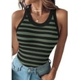 thumbnail image 1 of Women'S Striped Athletic Tank Tops with Built in Bras Fitness Workout Running Tops Black & Green L, 1 of 7