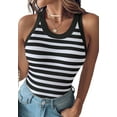 thumbnail image 1 of Women'S Striped Athletic Tank Tops with Built in Bras Fitness Workout Running Tops Black & White S, 1 of 5