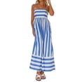 thumbnail image 1 of Women'S Striped Back Smocked Maxi Dress Spaghetti Strap Cut Out Flowy Swing Long Dress Blue M, 1 of 9