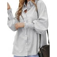 thumbnail image 1 of Women'S Striped Button Down Shirt Smocked Cuffed Boyfriend Blouse Ruffle Sleeve Casual Tunic Tops with Pockets Gray Stripes XXL, 1 of 7