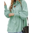 thumbnail image 1 of Women'S Striped Button Down Shirt Smocked Cuffed Boyfriend Blouse Ruffle Sleeve Casual Tunic Tops with Pockets Green Stripes S, 1 of 7