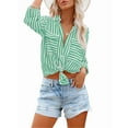 thumbnail image 1 of Women'S Striped Button Down Shirts Casual Long Sleeve Stylish V Neck Blouses Tops with Pockets Green M, 1 of 5