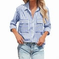 thumbnail image 1 of Women'S Striped Button Down Shirts Casual Long Sleeve Stylish V Neck Blouses Tops with Pockets Royal Blue S, 1 of 4