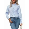thumbnail image 1 of Women'S Striped Button Front Shirts Mock Neck Long Sleeve Office Blouse Tops Blue XL, 1 of 9