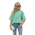 thumbnail image 1 of Women'S Striped Color Clash Loose Short Sleeve Top Green and Blue L, 1 of 6