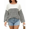 thumbnail image 1 of Women'S Striped Colorblock Knitted Sweater Long Sleeve Round Neck Fashion Oversized Sweater Black S, 1 of 7