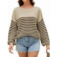 thumbnail image 1 of Women'S Striped Colorblock Knitted Sweater Long Sleeve Round Neck Fashion Oversized Sweater Coffee Color XL, 1 of 7