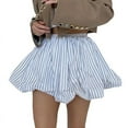 thumbnail image 1 of Women'S Striped Elastic Waist Bubble Skirt Flared A Line Mini Puffy Skirts White S, 1 of 9