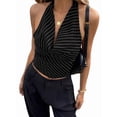 thumbnail image 1 of Women'S Striped Halter Tops Tie Backless Open Back Draped Front Crop Tank Top Black L, 1 of 10