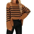 thumbnail image 1 of Women'S Striped Knit Oversized Fall 2025 Trendy Clothes Crewneck Winter Pullover Sweater Side Split Dark Brown S, 1 of 4