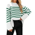 thumbnail image 1 of Women'S Striped Knit Oversized Fall Sweaters 2025 Trendy Clothes Crewneck Winter Pullover Sweater Side Split Green XL, 1 of 4