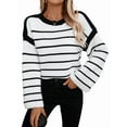 thumbnail image 1 of Women'S Striped Knit Oversized Fall Sweaters Trendy Clothes Crewneck Winter Pullover Sweater Black M, 1 of 9