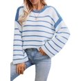 thumbnail image 1 of Women'S Striped Knit Oversized Fall Sweaters Trendy Clothes Crewneck Winter Pullover Sweater Blue L, 1 of 9