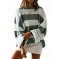 thumbnail image 1 of Women'S Striped Knitted Pullover Crew Neck Fall Winter Sweater Long Sleeve Color Block Jumper Green M, 1 of 8