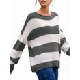 thumbnail image 1 of Women'S Striped Knitted Pullover Crew Neck Fall Winter Sweater Long Sleeve Color Block Jumper Grey XXL, 1 of 5