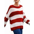 thumbnail image 1 of Women'S Striped Knitted Pullover Crew Neck Fall Winter Sweater Long Sleeve Color Block Jumper Red L, 1 of 5