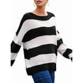 thumbnail image 1 of Women'S Striped Knitted Pullover Crew Neck Fall Winter Sweater Long Sleeve Color Block Jumper, 1 of 6
