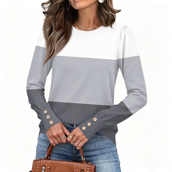 Women'S Striped Long Sleeve Crew Neck Sweatshirt Pullover Top Loose Fit Casual Fall Going-Out Lounge Outfits