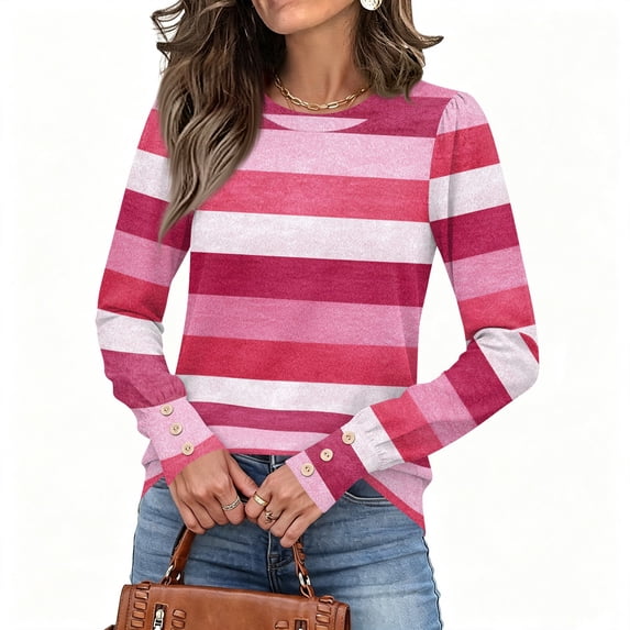 Women'S Striped Long Sleeve Crew Neck Sweatshirt Pullover Top Loose Fit Casual Fall Going-Out Lounge Outfits