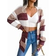 thumbnail image 1 of Women'S Striped Long Sleeve Open Front Knit Cardigan Casual Pullover Sweater Wine Red L, 1 of 8