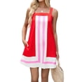 thumbnail image 1 of Women'S Striped Mini Dress Boho Shoulder Strap Sundress Summer Cover Up Dress for Beach Red M, 1 of 8