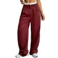 thumbnail image 1 of Women'S Striped Pants Color Block High Waisted Wide Leg Casual Work Office Long Trousers Wine Red L, 1 of 9