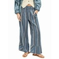 thumbnail image 1 of Women'S Striped Pants High Waist Wide Leg Cotton and Linen Fashion Beach Elastic Waist Casual Flowing Pants Blue M, 1 of 7