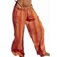 thumbnail image 1 of Women'S Striped Pants High Waist Wide Leg Cotton and Linen Fashion Beach Elastic Waist Casual Flowing Pants Orange XXL, 1 of 7