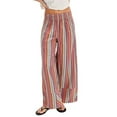 thumbnail image 1 of Women'S Striped Pants High Waist Wide Leg Cotton and Linen Fashion Beach Elastic Waist Casual Flowing Pants Pink L, 1 of 5