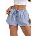 thumbnail image 1 of Women'S Striped Print Drawstring Elastic Waist Shorts Casual Wide Leg Low Rise Summer Boxer Shorts Blue L, 1 of 8